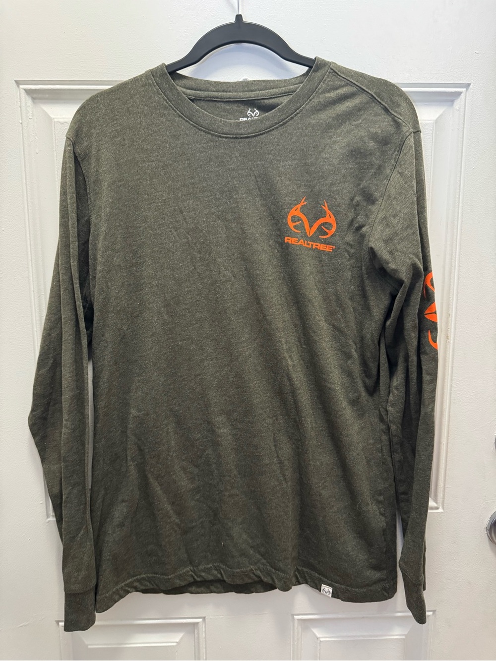 Realtree Olive Green Long Sleeve Crewneck with Orange Logo 0513